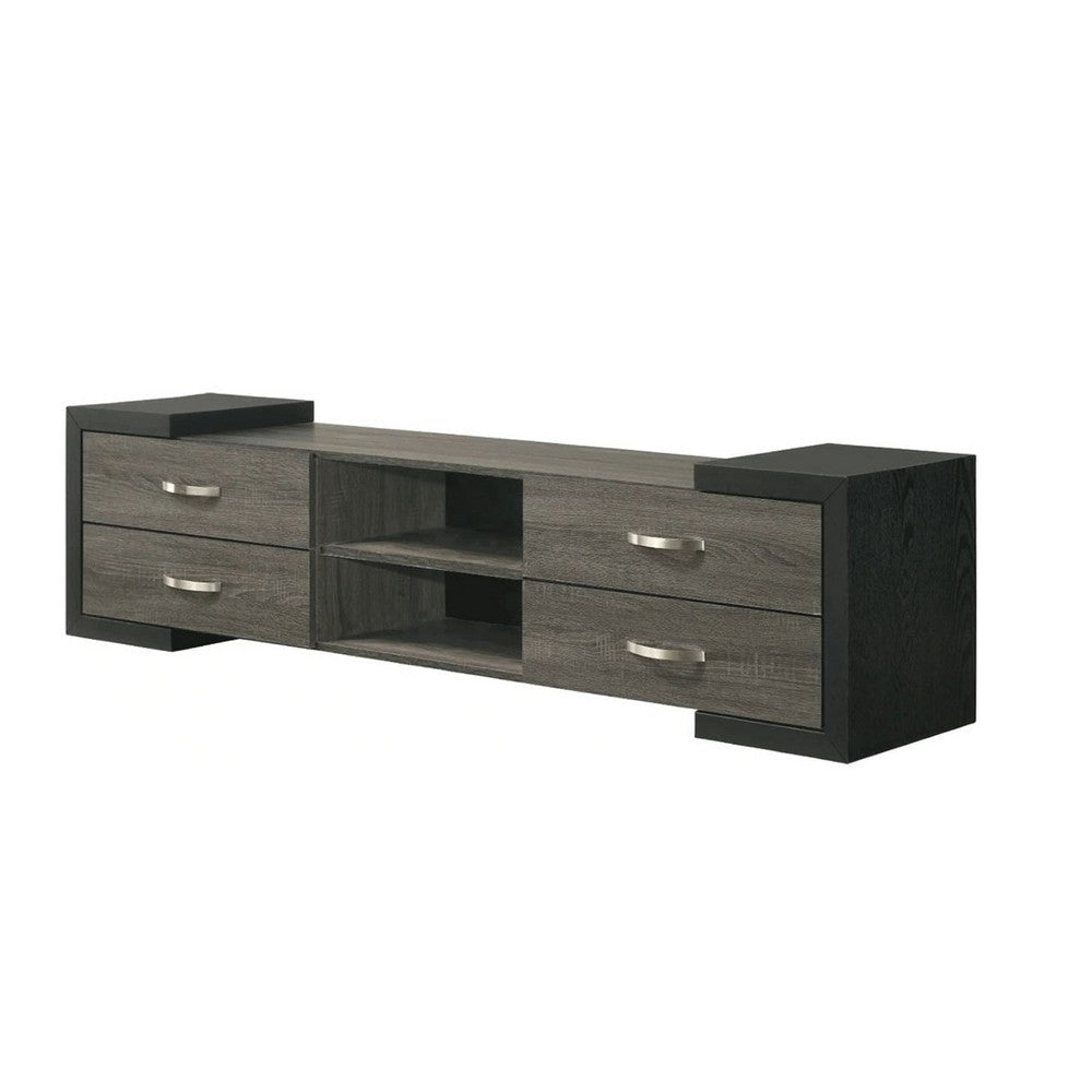 Teny TV Stand Media Cabinet | 70’’ | 4 Drawers | Black Edge | Gray Wood BM336425