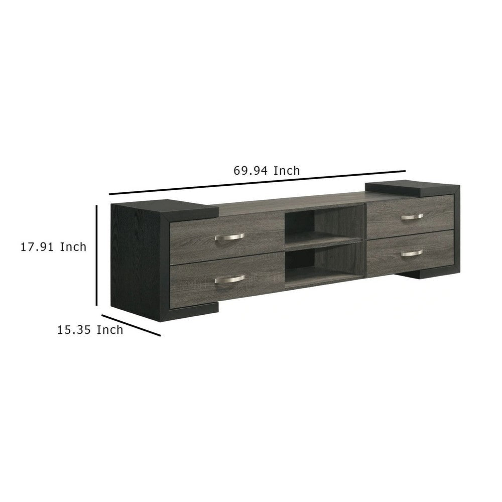 Teny TV Stand Media Cabinet | 70’’ | 4 Drawers | Black Edge | Gray Wood BM336425