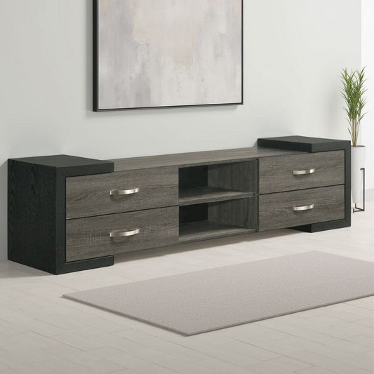 Teny TV Stand Media Cabinet | 70" | 4 Drawers | Black Edge | Gray Wood