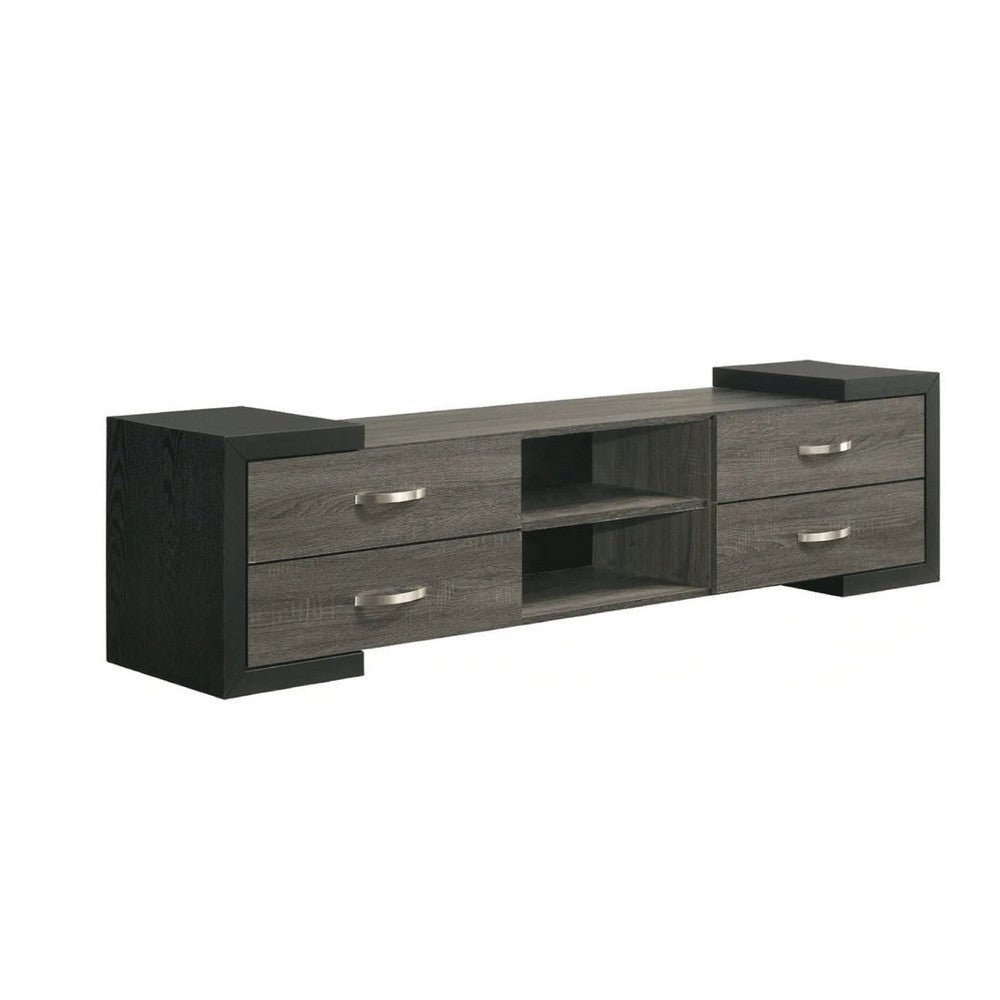 Teny TV Stand Media Cabinet | 70" | 4 Drawers | Black Edge | Gray Wood