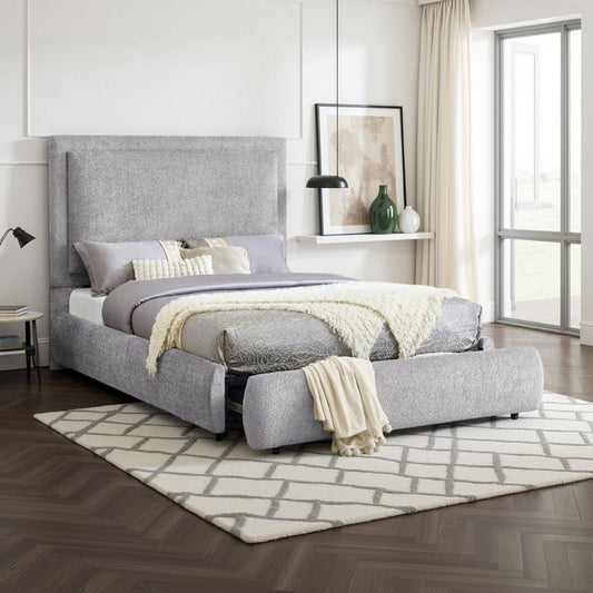 Reby King Size Bed w Storage Drawer | Gray Chenille Upholstery