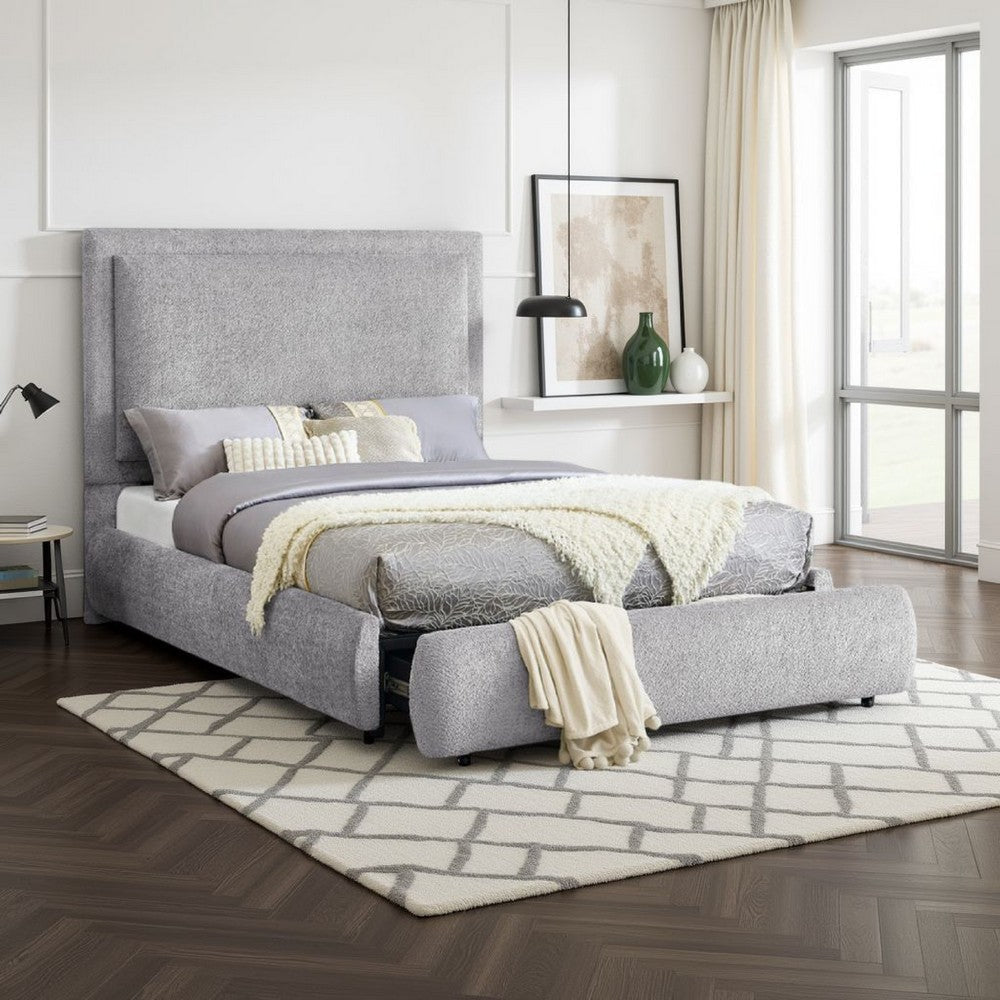 Reby King Size Bed w Storage Drawer | Gray Chenille Upholstery
