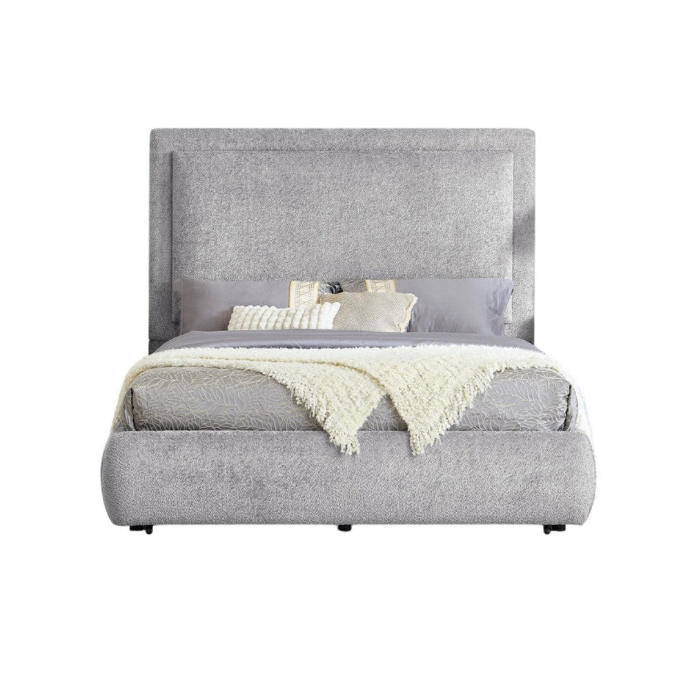 Reby Queen Size Bed w Storage Footboard | Gray Chenille Upholstery