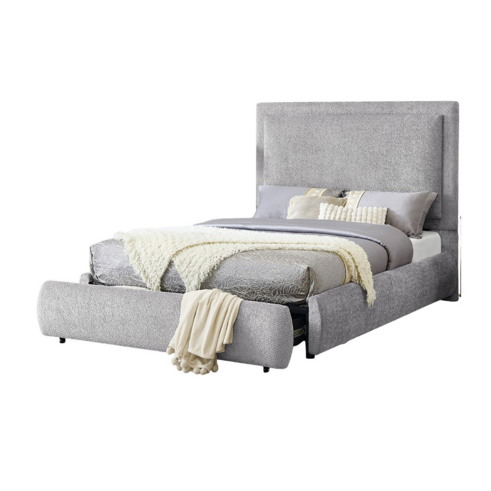 Reby Queen Size Bed w Storage Footboard | Gray Chenille Upholstery