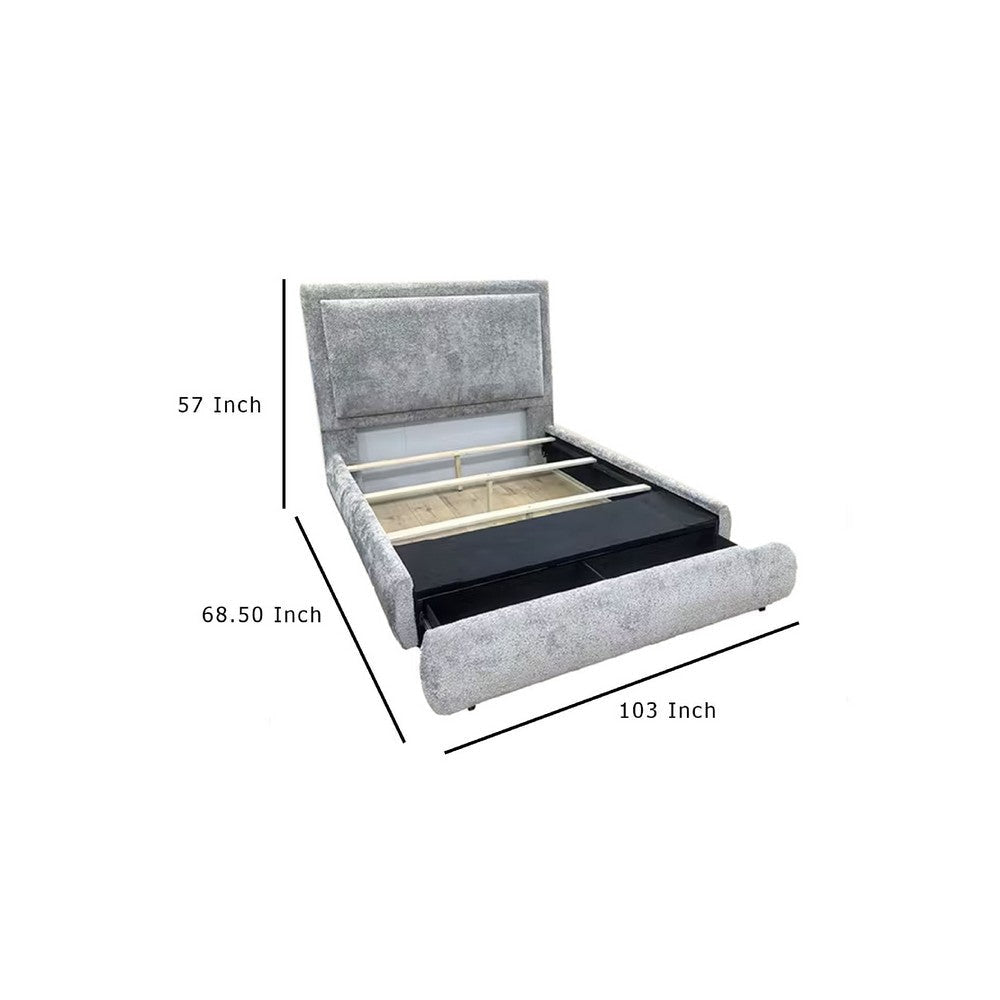 Reby Queen Size Bed w Storage Footboard | Gray Chenille Upholstery