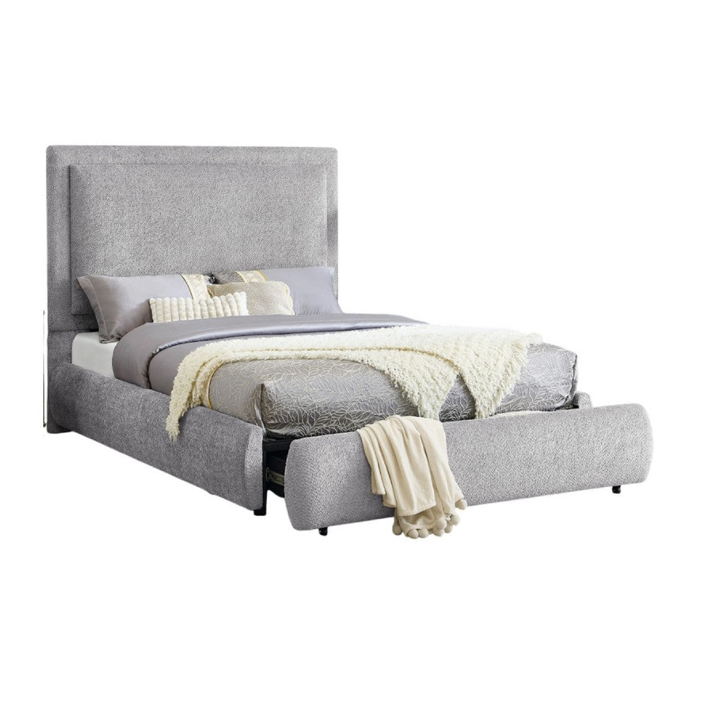 Reby Queen Size Bed w Storage Footboard | Gray Chenille Upholstery