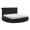 Jeri Queen Size Round Bed w Storage Drawer Black Velvet Upholstery