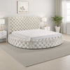 Jeri King Round Bed  w Storage Footboard | Ivory Italian Upholstery