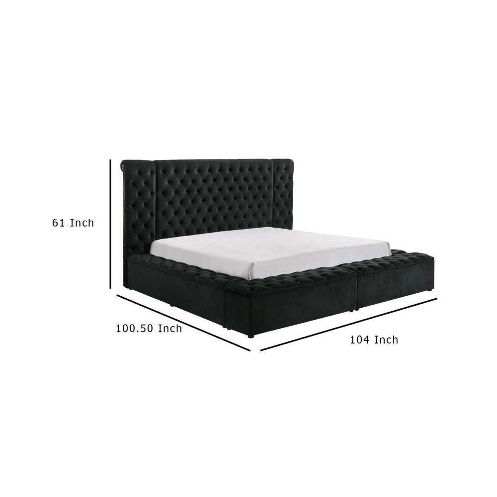 Heri King Bed w Side Storage | Chesterfield Black Velvet Upholstery