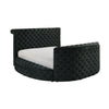 Leri Round Queen Bed w TV Stand LED Fireplace, Black Velvet Upholstery