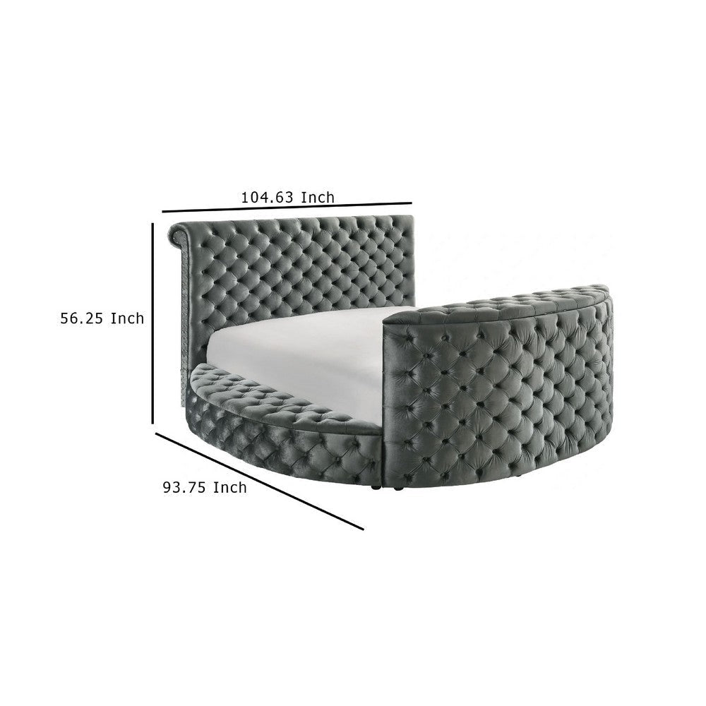 Leri Round King Bed with Lift TV Stand and LED Fireplace | Gray Velvet