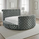 Leri Round Queen Bed with Lift TV Stand n LED Fireplace | Gray Velvet