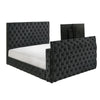 Meri King Bed with Lift TV Stand | Tufted Black Velvet Upholstery