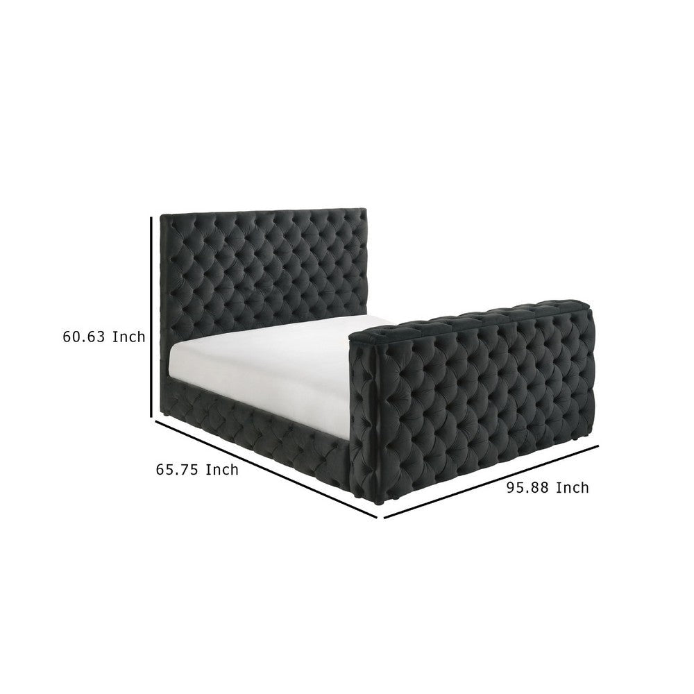 Meri Queen Bed with Lift TV Stand | Tufted Black Velvet Upholstery