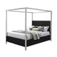 Keri King Size Canopy Bed | White Slatted Wood | Black Upholstery