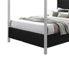 Keri King Size Canopy Bed | White Slatted Wood | Black Upholstery