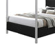 Keri King Size Canopy Bed | White Slatted Wood | Black Upholstery