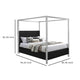 Keri King Size Canopy Bed | White Slatted Wood | Black Upholstery