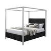 Keri Queen Canopy Bed | White Slatted Wood Frame | Black Upholstery