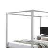 Keri Queen Canopy Bed | White Slatted Wood Frame | Black Upholstery