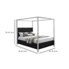 Keri Queen Canopy Bed | White Slatted Wood Frame | Black Upholstery