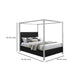 Keri Queen Canopy Bed | White Slatted Wood Frame | Black Upholstery