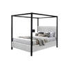 Keri King Size Canopy Bed | Black Slatted Wood | White Upholstery
