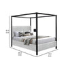 Keri King Size Canopy Bed | Black Slatted Wood | White Upholstery
