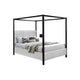 Keri King Size Canopy Bed | Black Slatted Wood | White Upholstery