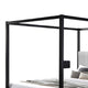 Keri Queen Canopy Bed | Black Slatted Wood Frame | White Upholstery