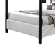 Keri Queen Canopy Bed | Black Slatted Wood Frame | White Upholstery