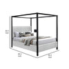Keri Queen Canopy Bed | Black Slatted Wood Frame | White Upholstery