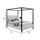 Keri Queen Canopy Bed | Black Slatted Wood Frame | White Upholstery