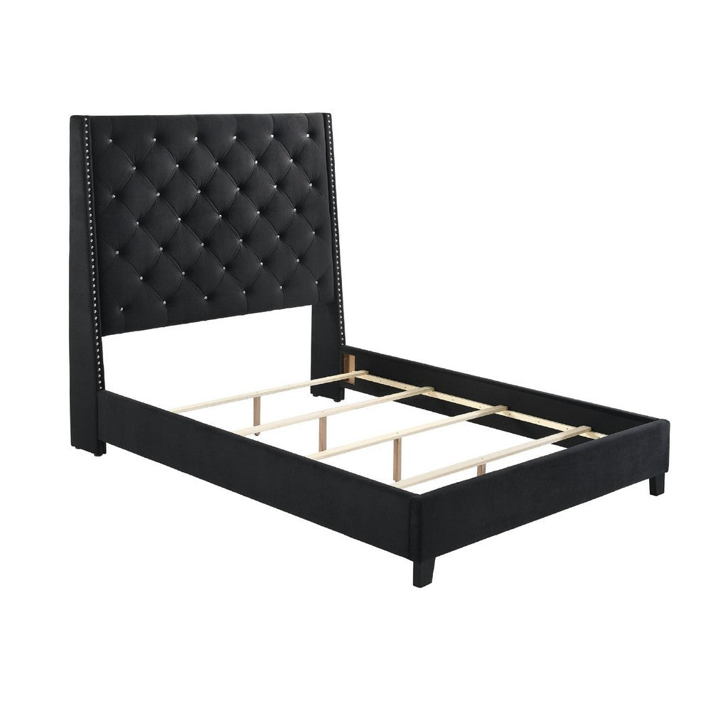 Toer King Bed | 67’’ Tall Wingback Headboard | Black Velvet Upholstery