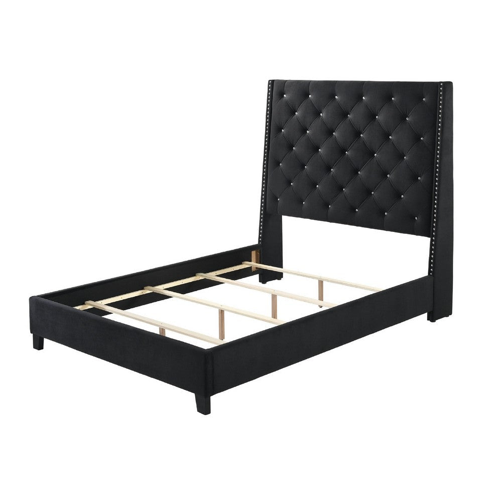 Toer King Bed | 67’’ Tall Wingback Headboard | Black Velvet Upholstery