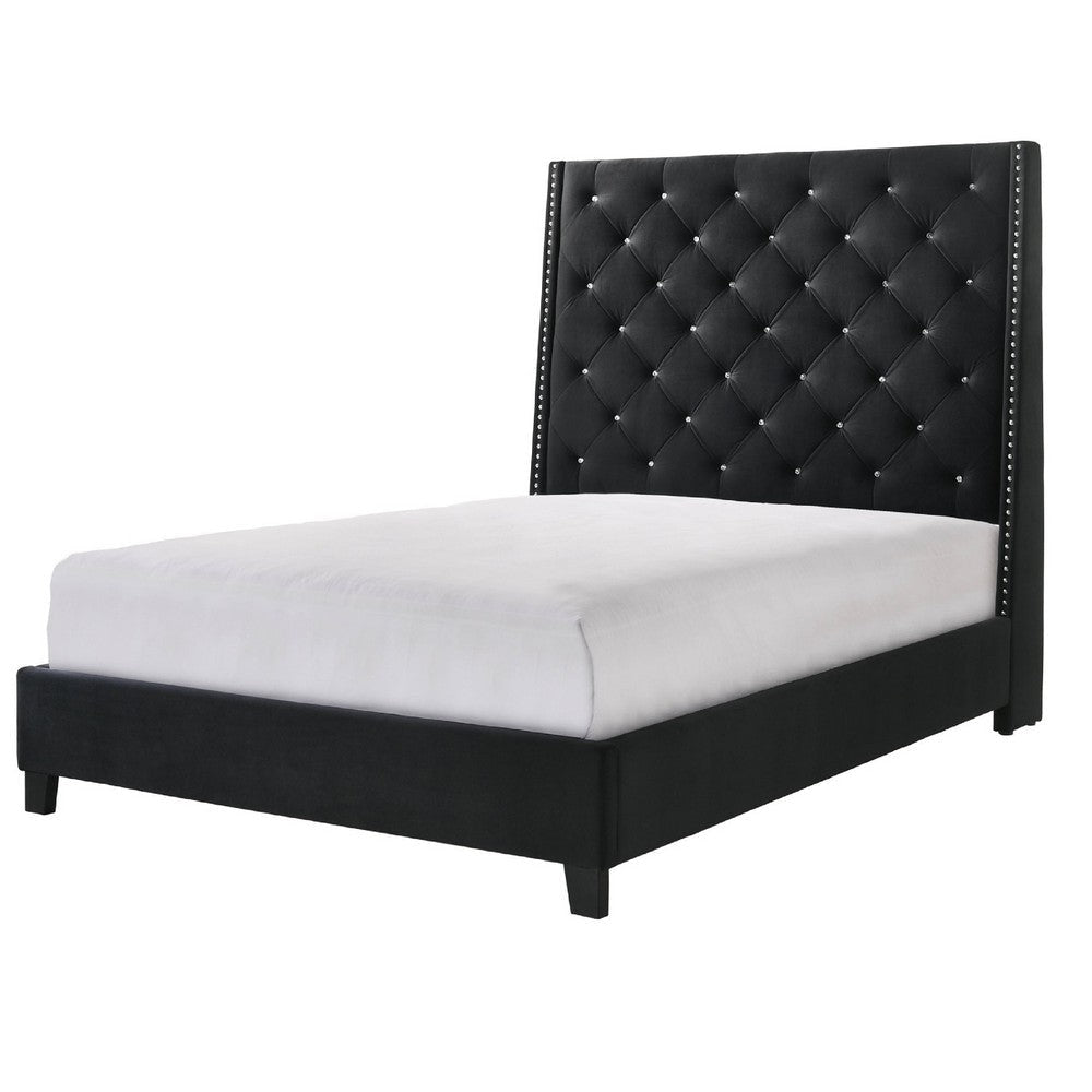 Toer King Bed | 67’’ Tall Wingback Headboard | Black Velvet Upholstery