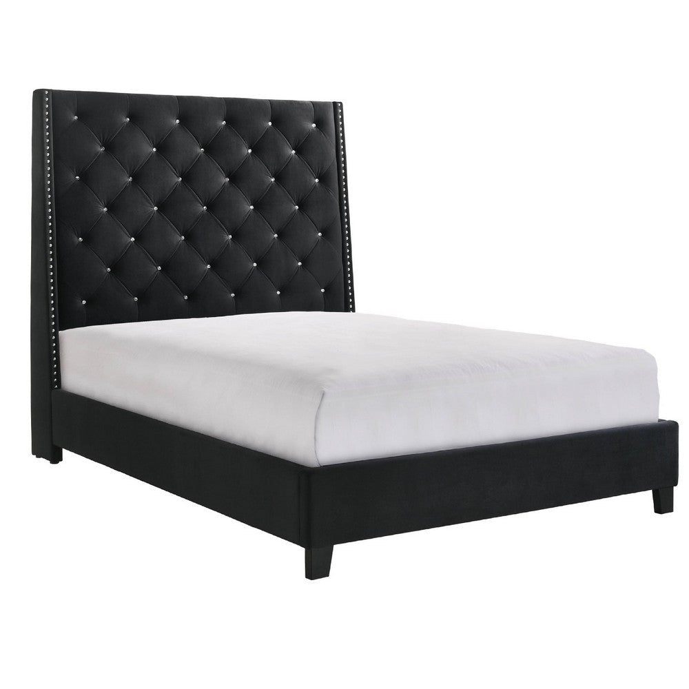 Toer King Bed | 67" Tall Wingback Headboard | Black Velvet Upholstery