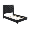 Toer Queen Bed | Tall Wingback Headboard | Black Velvet Upholstery