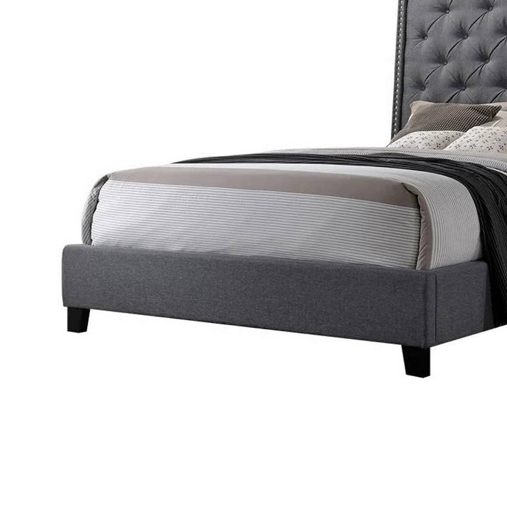 Toer Queen Size Bed | Tall Wingback Headboard | Modern Gray Upholstery