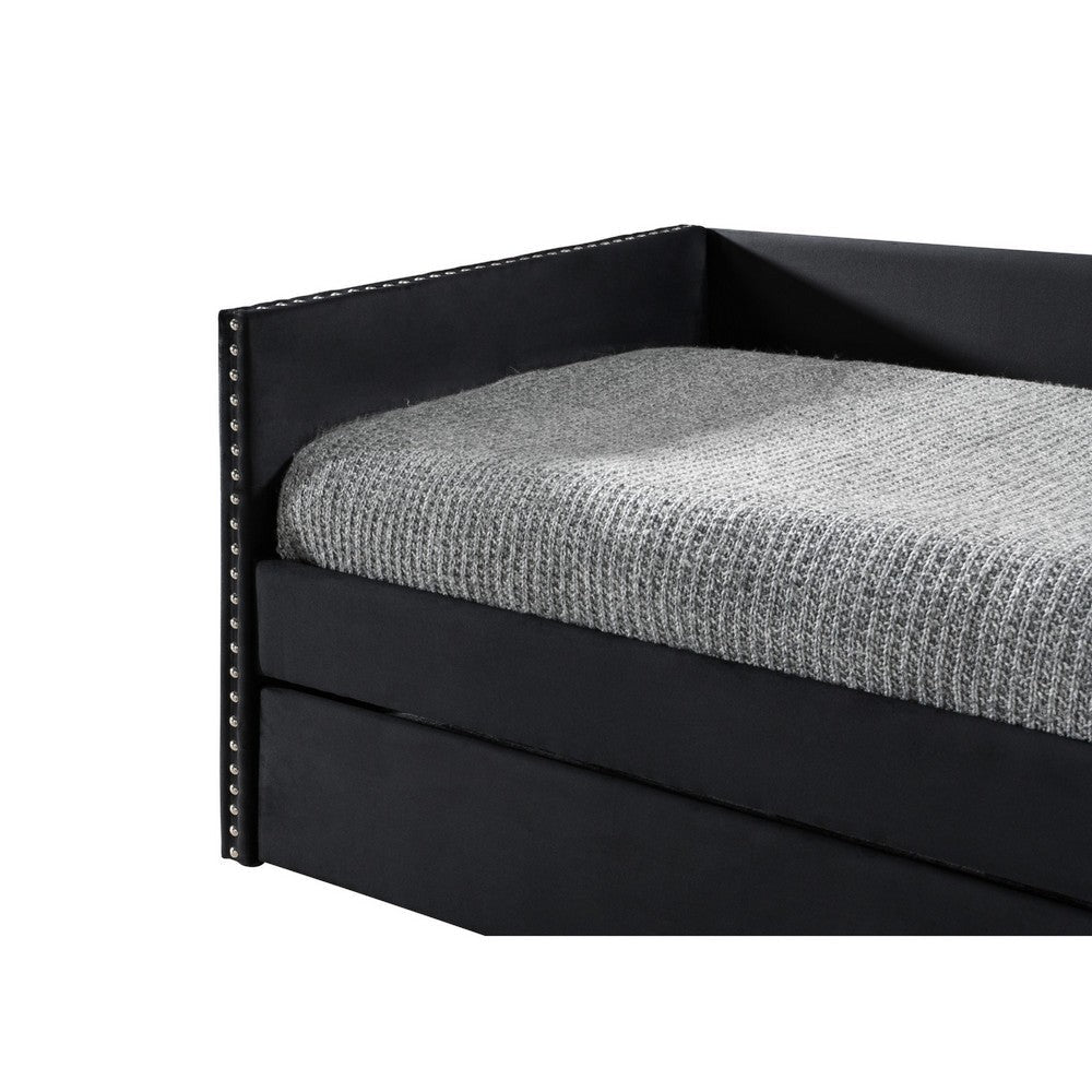 Sery Daybed w Trundle | Black Velvet Upholstery and Nailhead Trim BM336448