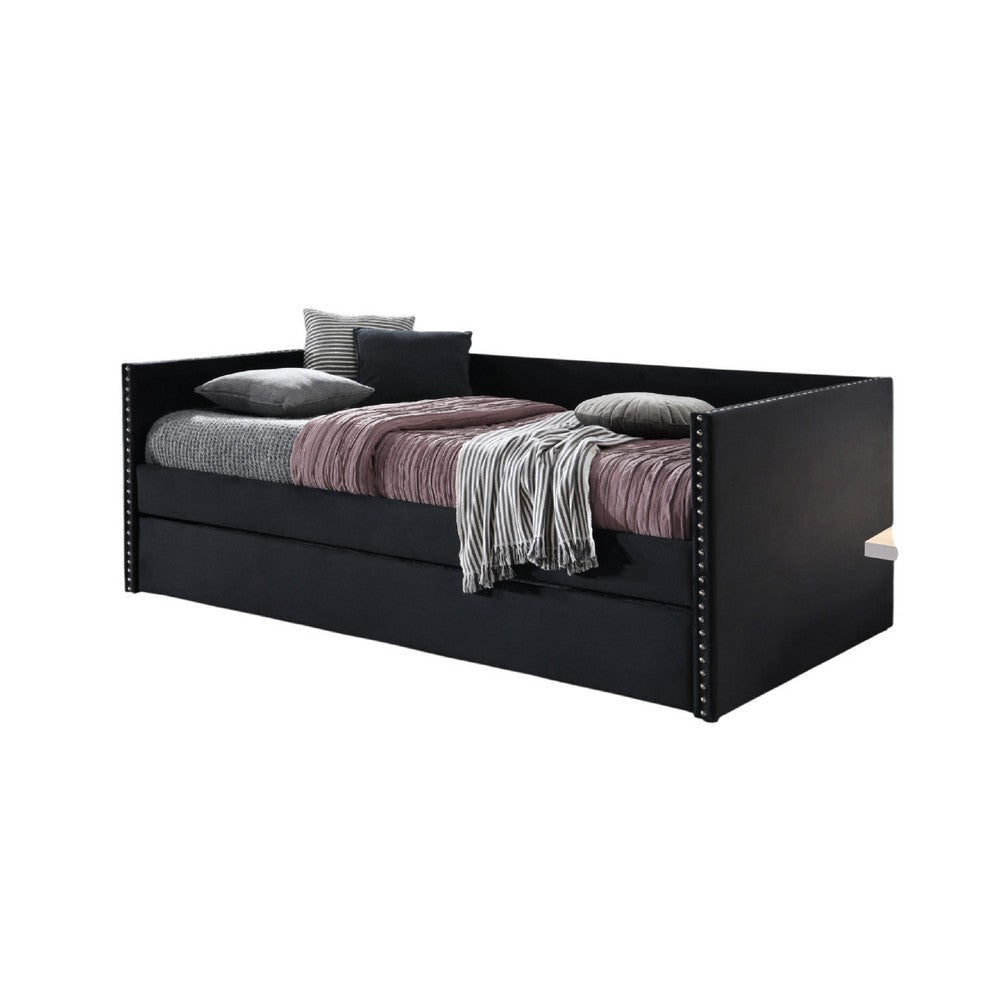 Sery Daybed w Trundle | Black Velvet Upholstery and Nailhead Trim