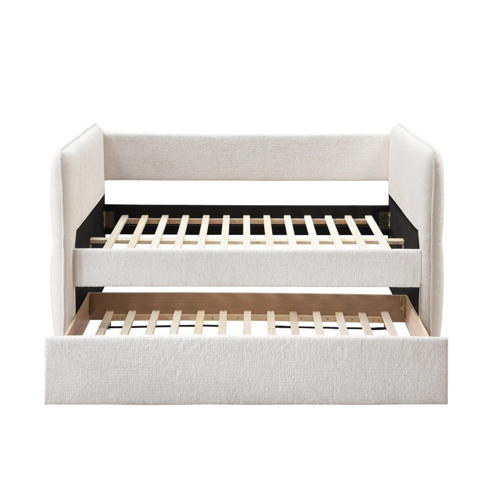 Wemy Daybed w Pull Out Trundle | Modern Ivory Chenille Upholstery BM336449