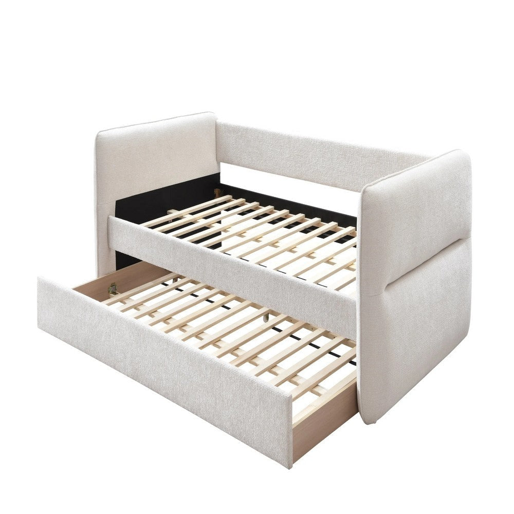 Wemy Daybed w Pull Out Trundle | Modern Ivory Chenille Upholstery BM336449