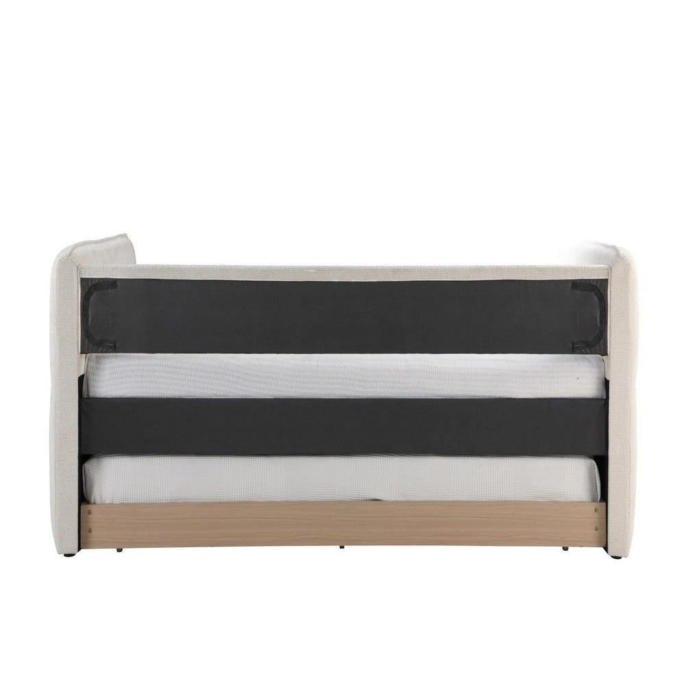 Wemy Daybed w Pull Out Trundle | Modern Ivory Chenille Upholstery BM336449