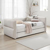 Wemy Daybed w Pull Out Trundle | Modern Ivory Chenille Upholstery