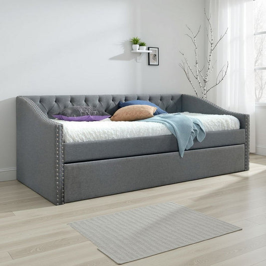Rely Daybed with Pull Out Trundle | Modern Gray Tufted Upholstery