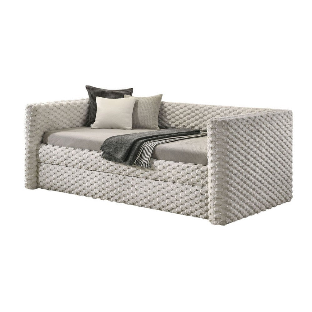 Sely Daybed w Pull Out Trundle | Faux Marble Top | Beige Upholstery