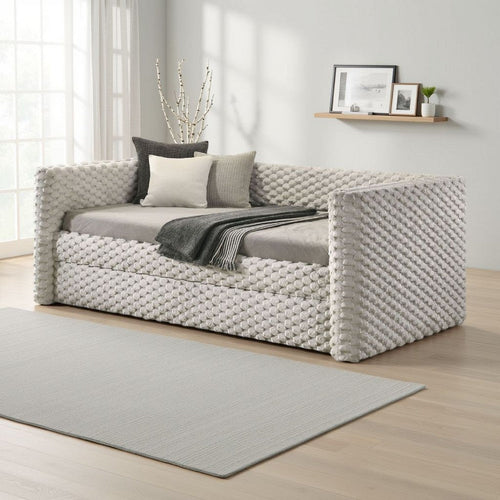Sely Daybed w Pull Out Trundle | Faux Marble Top | Beige Upholstery