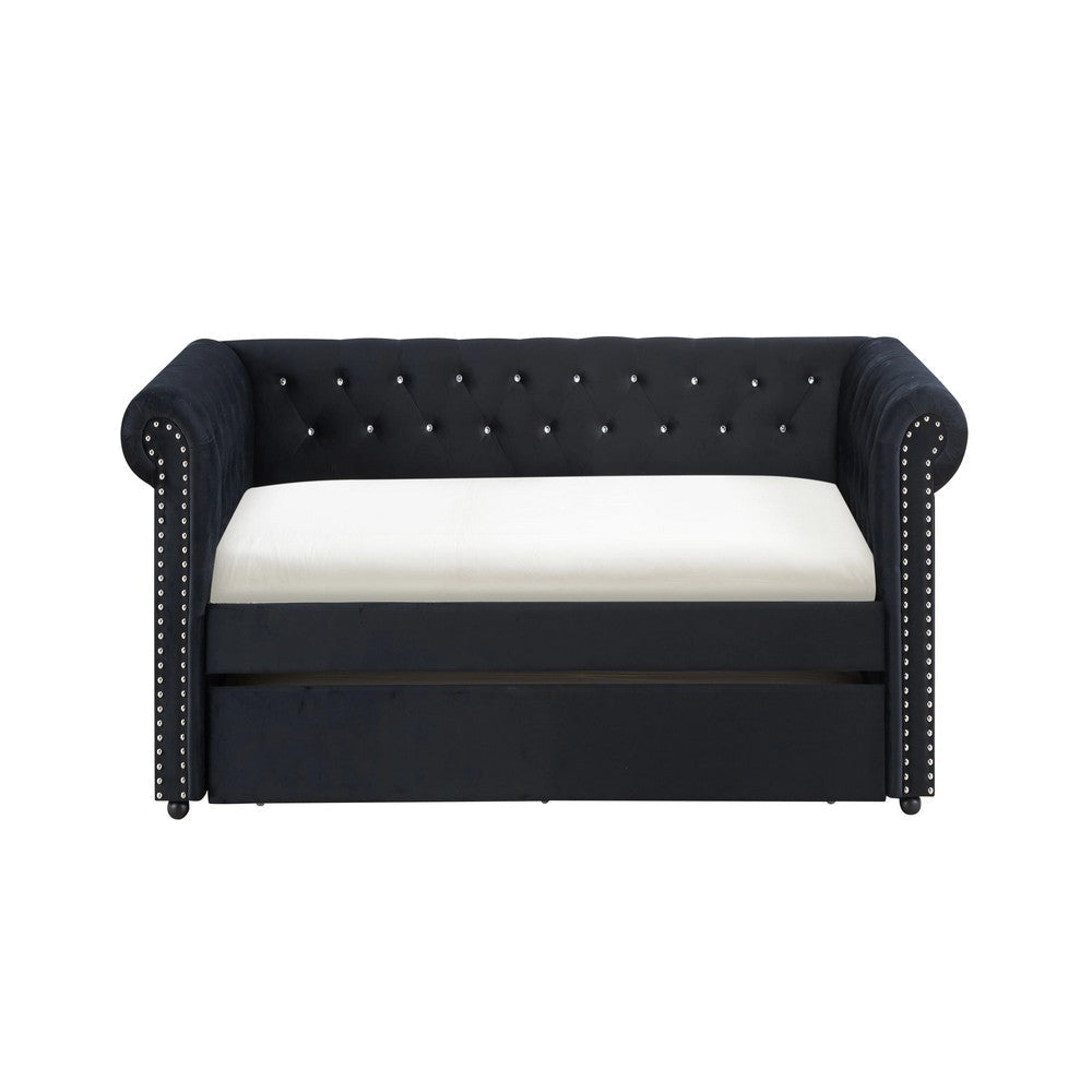 Loe Daybed w Pull Out Trundle | Chesterfield Black Velvet Upholstery