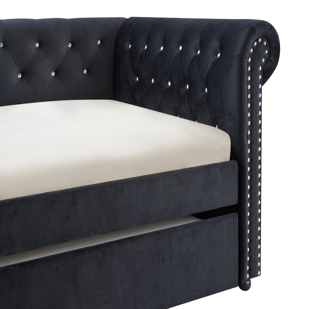 Loe Daybed w Pull Out Trundle | Chesterfield Black Velvet Upholstery